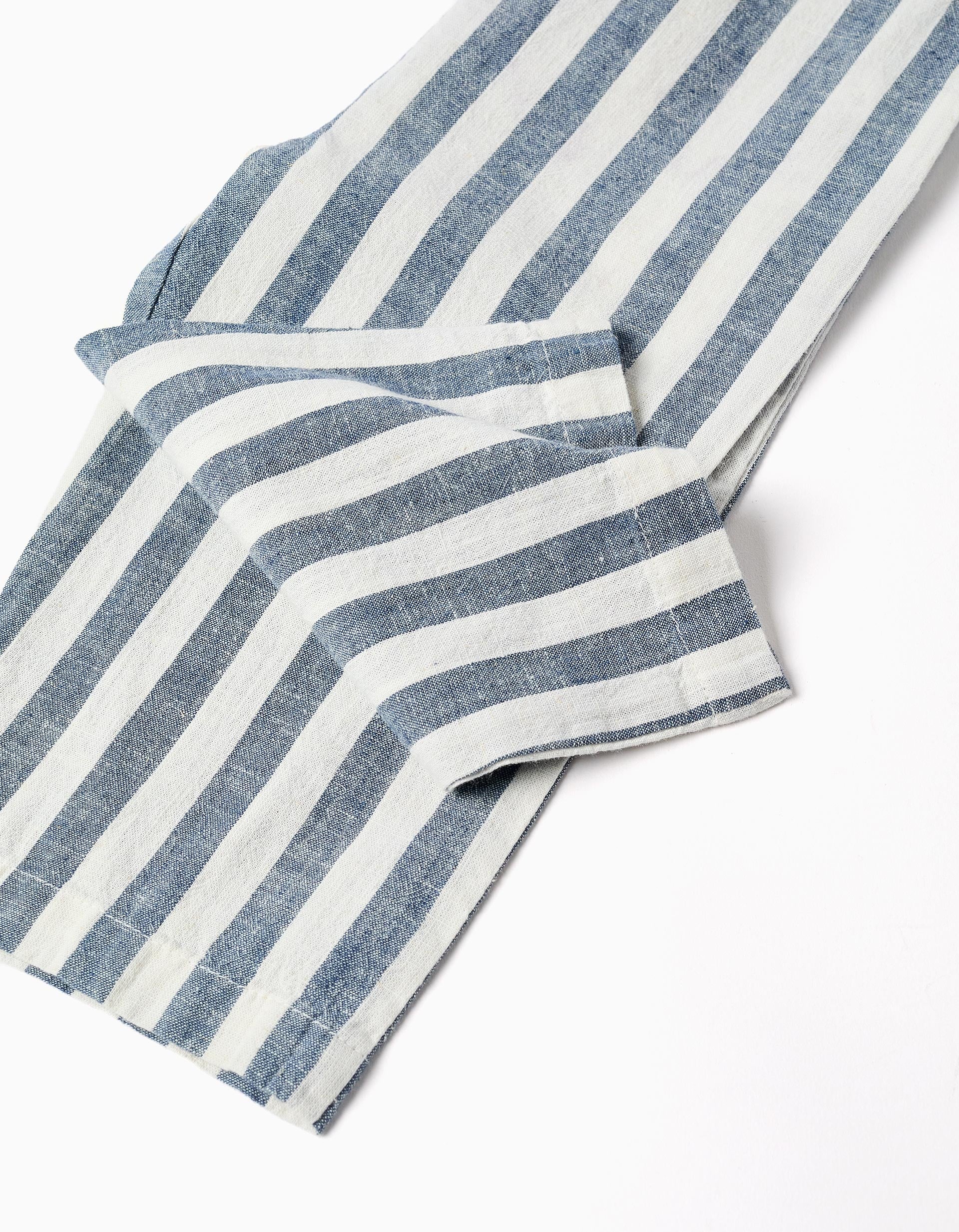 Macacão de algodão e linho às riscas You&Me para bebé menina, branco/azul