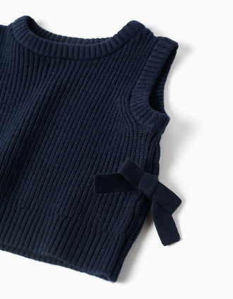 Colete de malha com laços nas laterais para bebé menina, azul-marinho