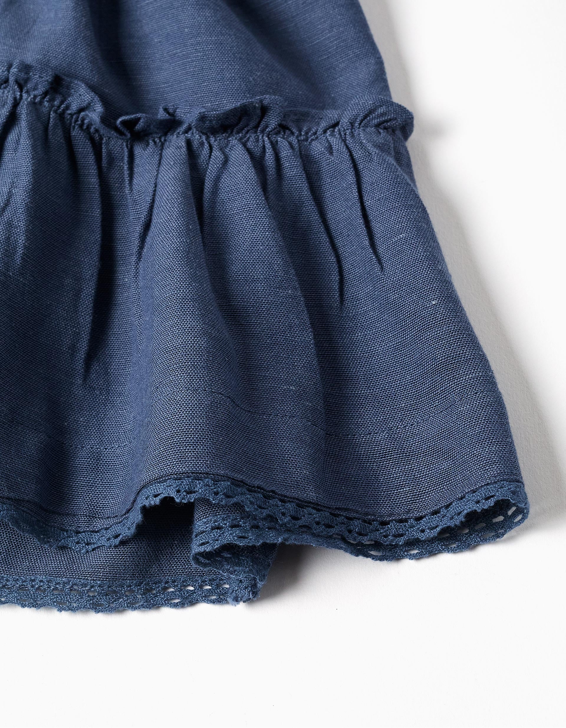 Vestido de algodão e linho com folhos You&Me para bebé menina, azul