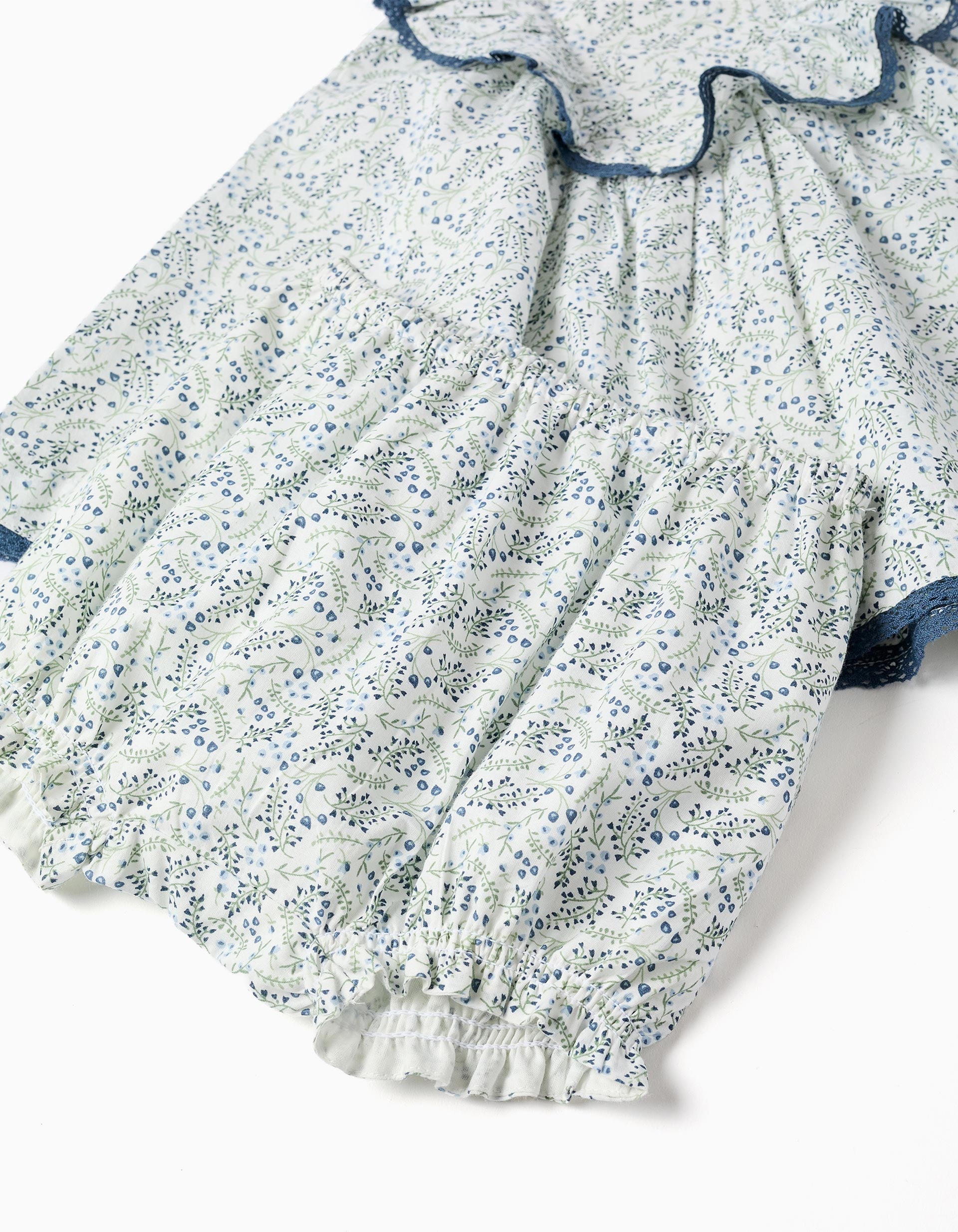 Vestido + tapa-fraldas de algodão com flores You&Me para bebé menina, branco