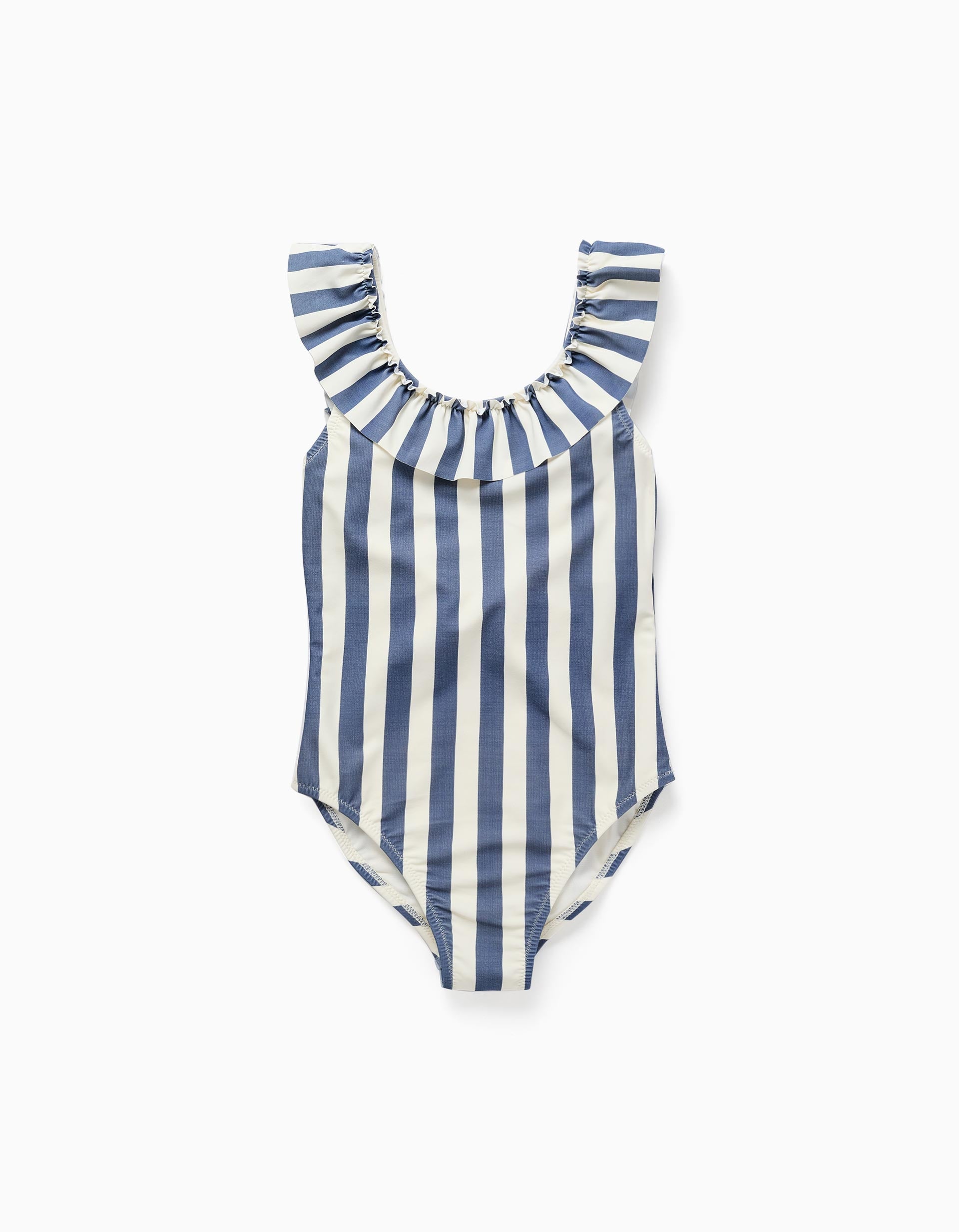 Fato de banho às riscas com folhos You&Me para menina, branco/azul