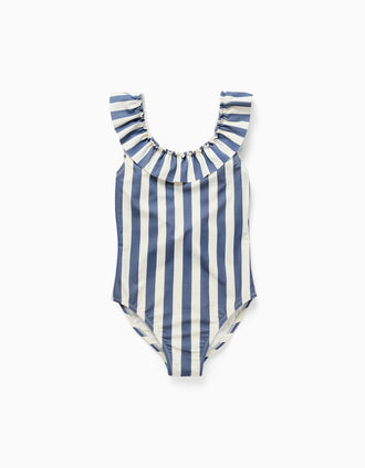 Bañador a rayas con volantes You&Me para niña, blanco/azul