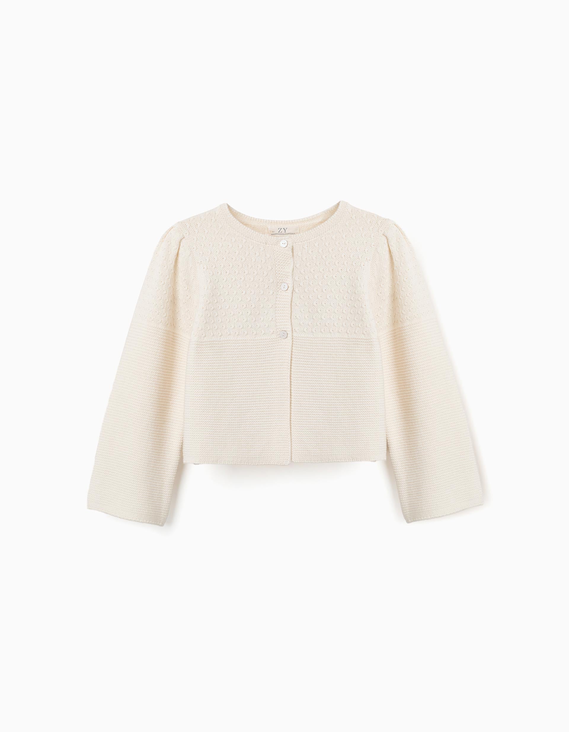 Casaco de malha com ponto de liga B&S para menina, bege-claro