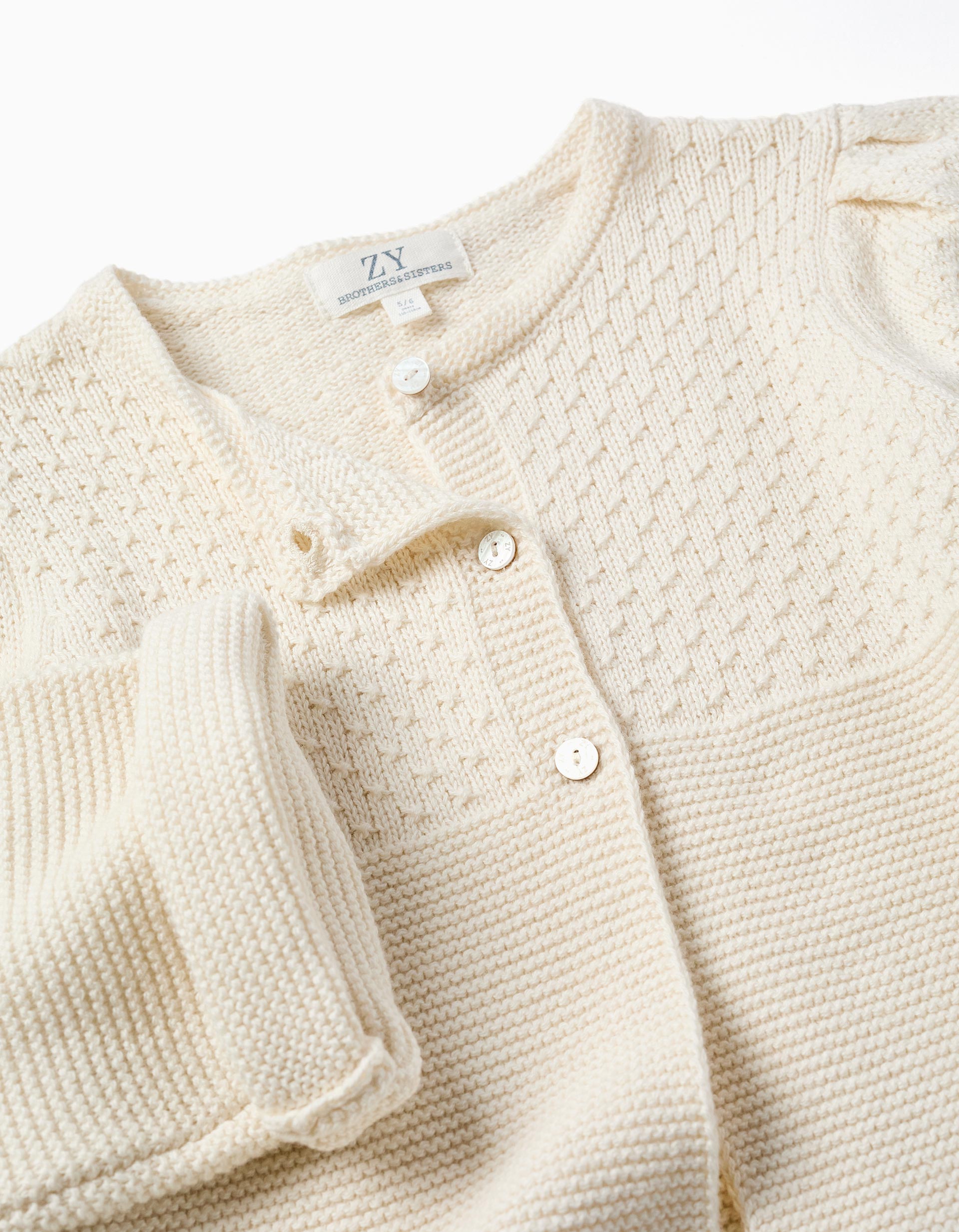 Casaco de malha com ponto de liga B&S para menina, bege-claro