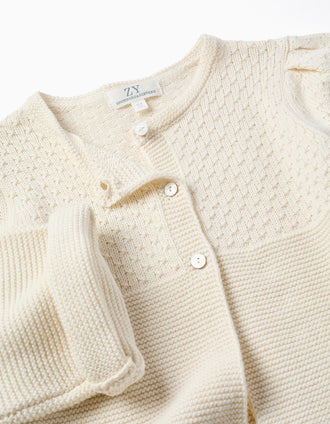 Cotton cardigan in link stitch B&S for girls, light beige