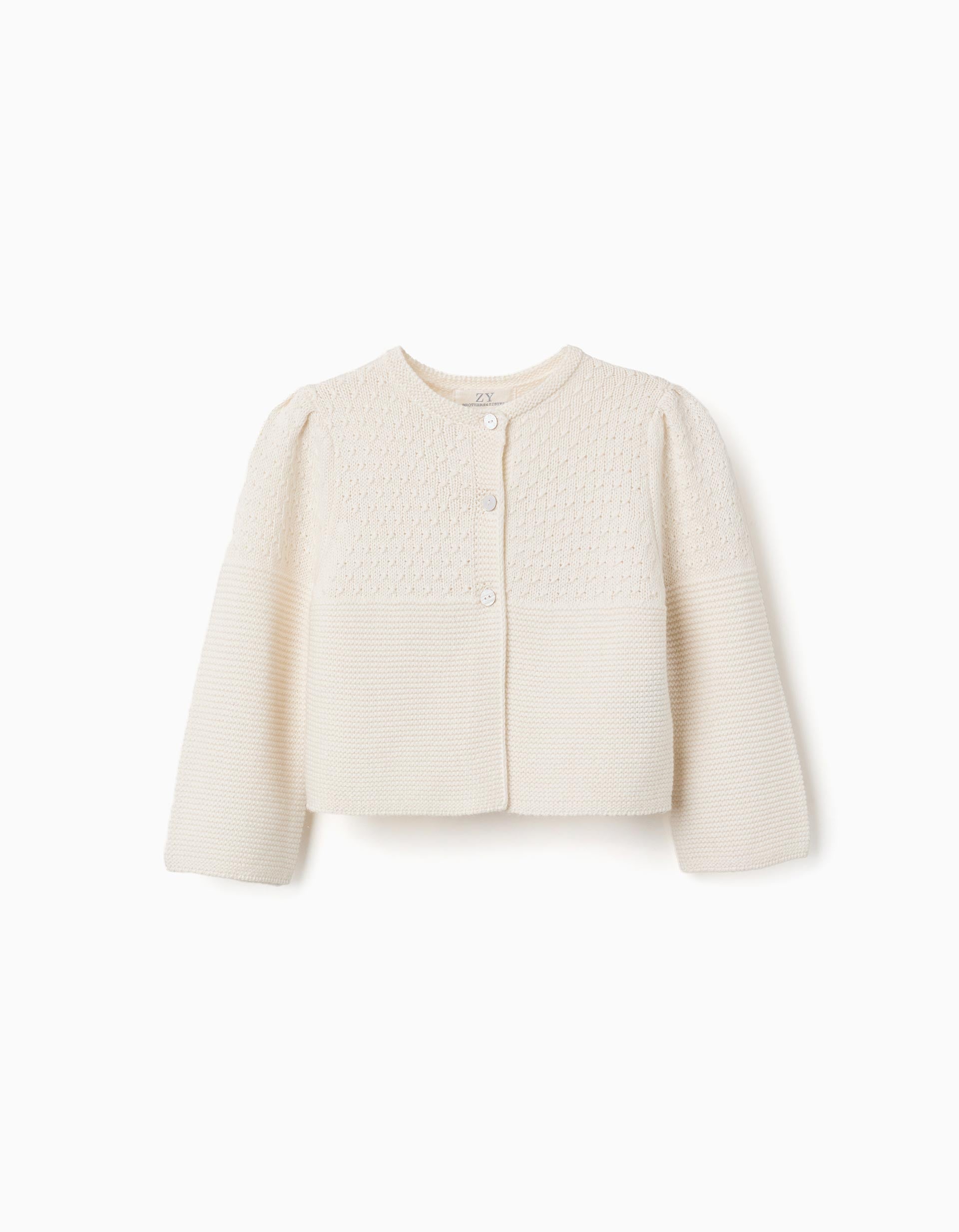 Casaco de malha com ponto de liga B&S para bebé menina, bege-claro