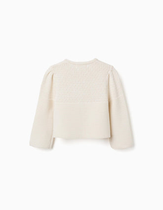 Cotton cardigan in link stitch B&S for baby girls, light beige