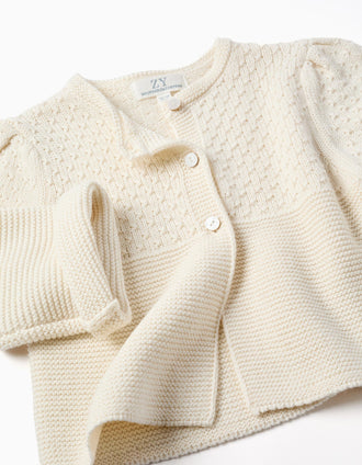 Cotton cardigan in link stitch B&S for baby girls, light beige