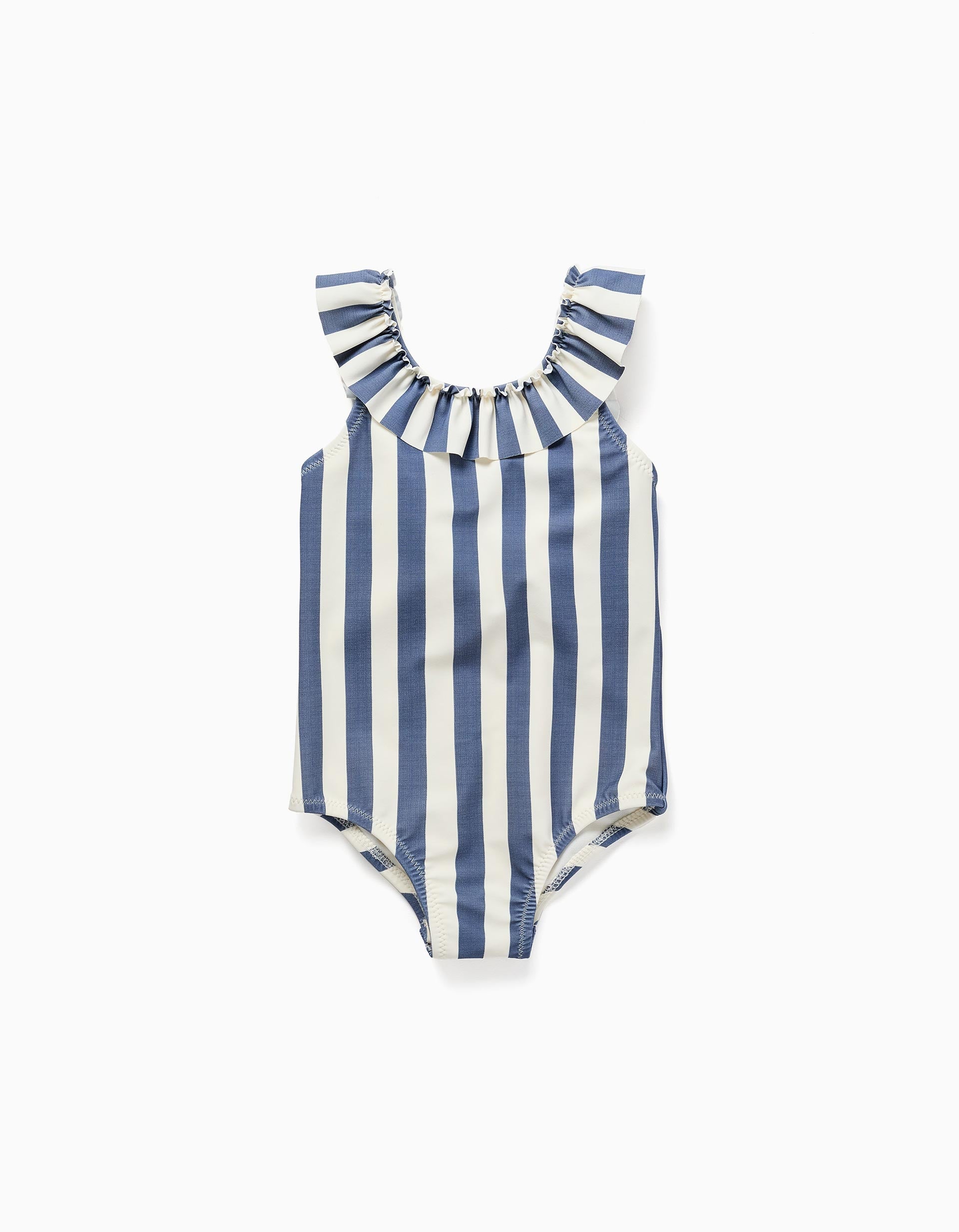 Fato de banho às riscas com folhos You&Me para bebé menina, branco/azul