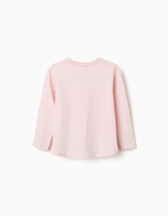 Camiseta de manga larga de algodón con estampado de flores para niña, rosa