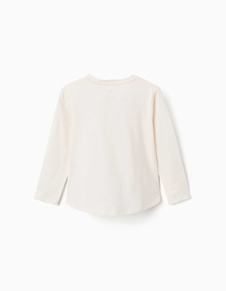 T-shirt de manga comprida com corações para menina, branco/vermelho