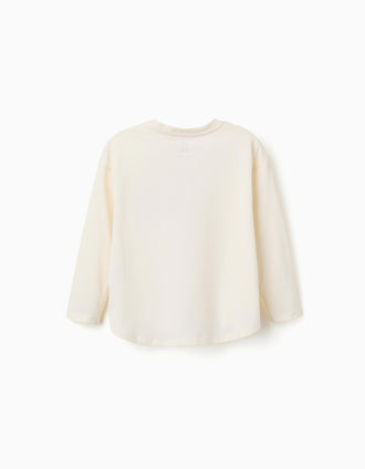 Long sleeve cotton T-shirt with house print for girls, white