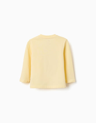 T-shirt de manga comprida com papagaio estampado para bebé menino, amarelo