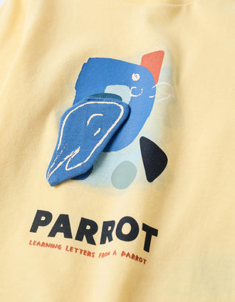 T-shirt de manga comprida com papagaio estampado para bebé menino, amarelo