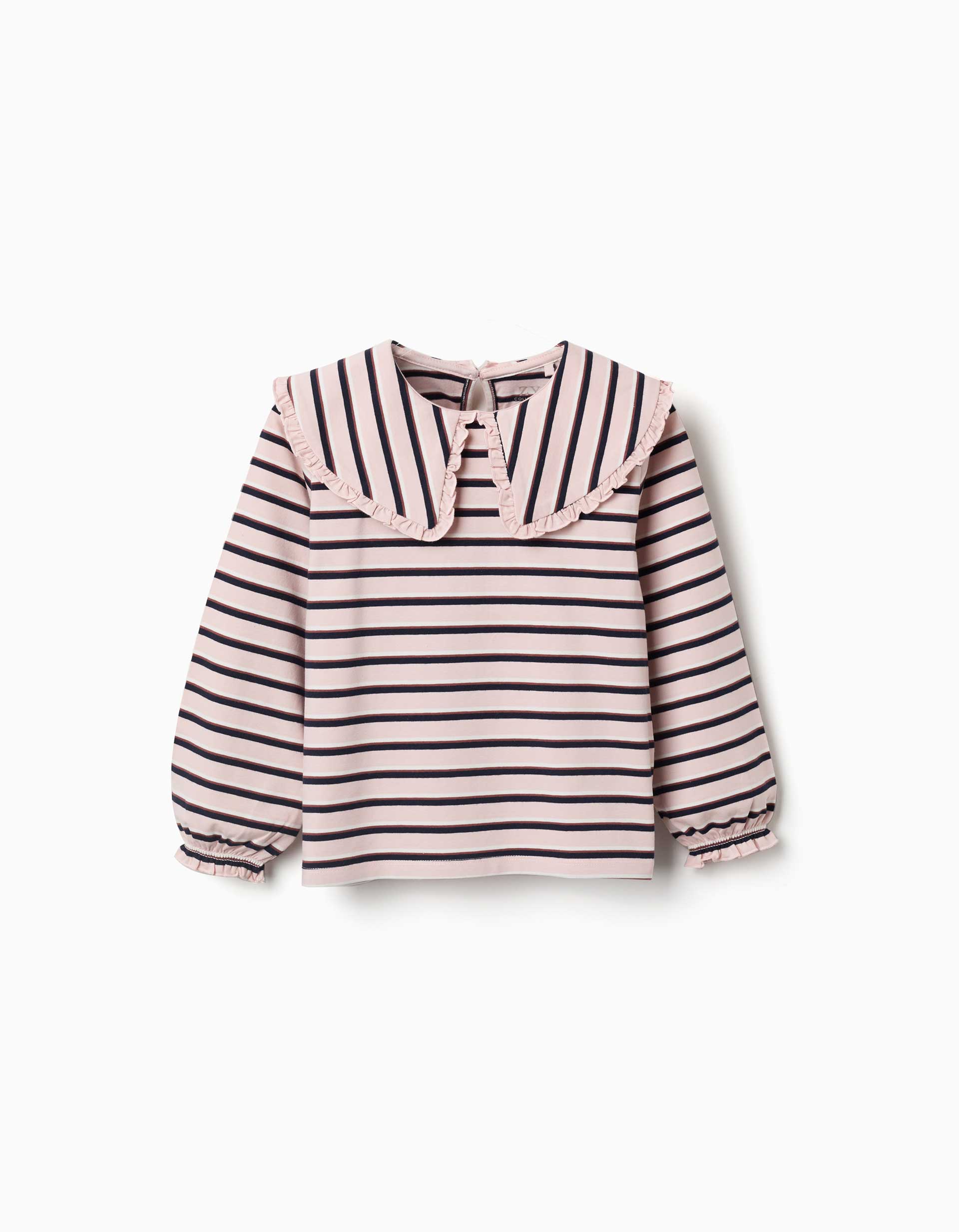 Camiseta de manga larga a rayas para niña, rosa/blanco/marrón/azul