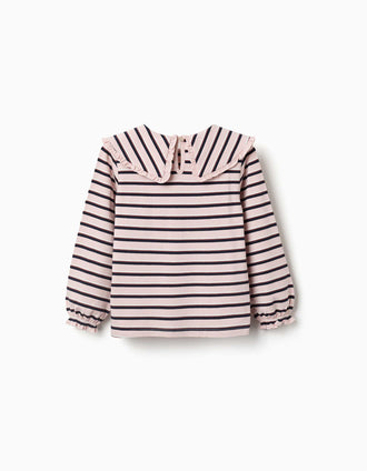Camiseta de manga larga a rayas para niña, rosa/blanco/marrón/azul