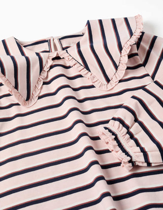 Camiseta de manga larga a rayas para niña, rosa/blanco/marrón/azul