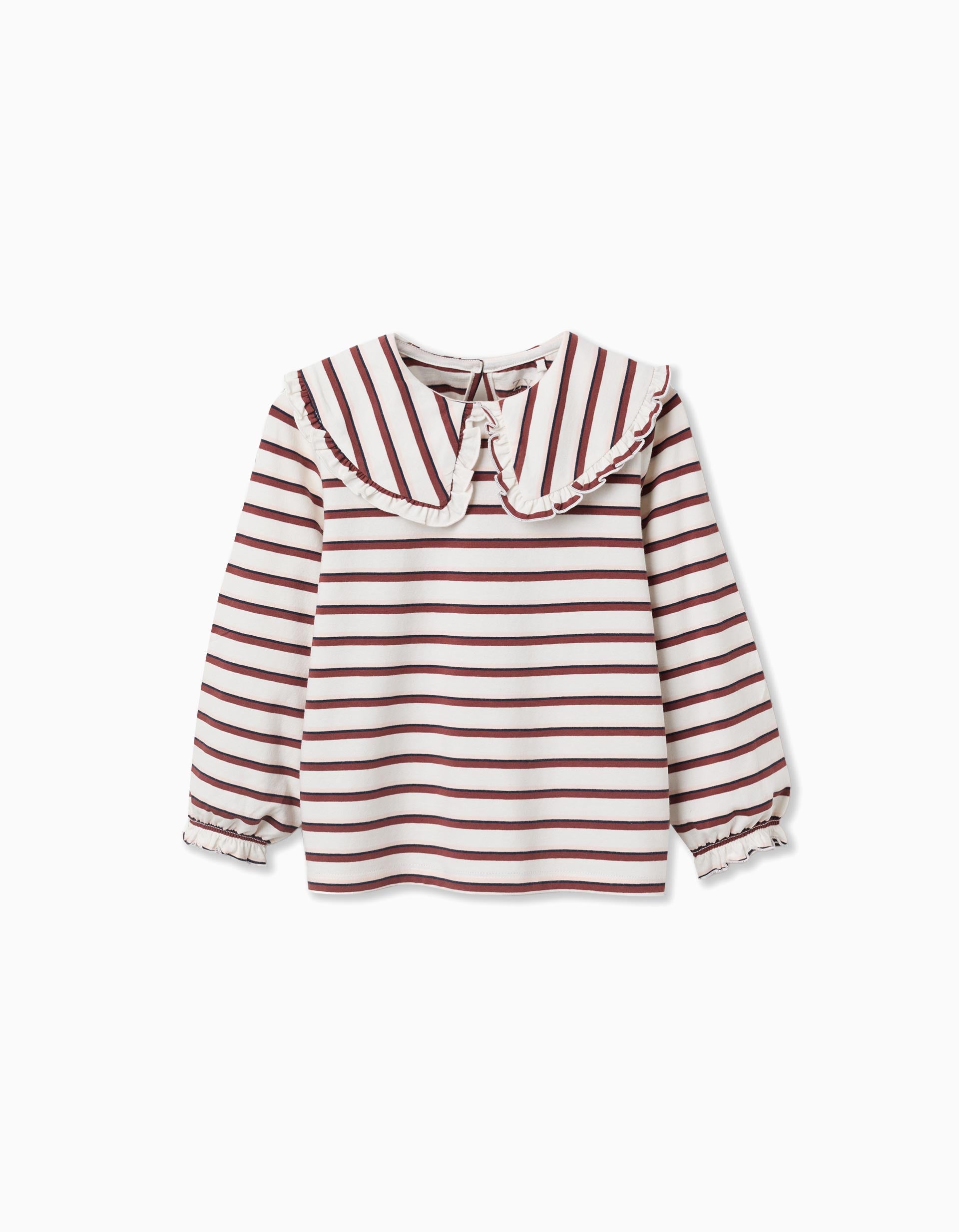 Camiseta de manga larga a rayas para niña, blanco/rosa/marrón/azul