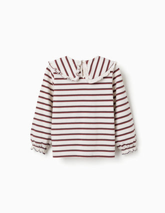 Camiseta de manga larga a rayas para niña, blanco/rosa/marrón/azul