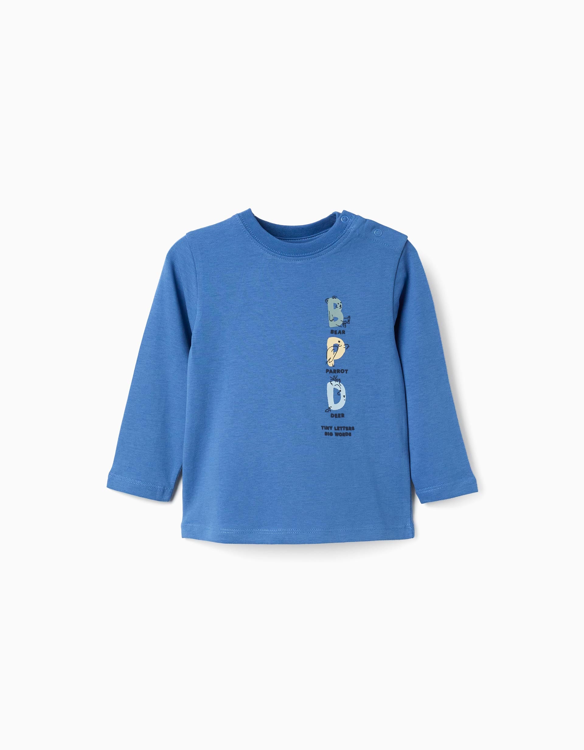T-shirt de manga comprida com letras estampadas para bebé menino, azul