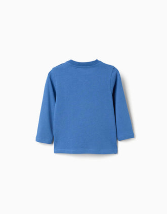 T-shirt de manga comprida com letras estampadas para bebé menino, azul