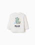 T-shirt de manga comprida com urso estampado para bebé menino, branco