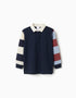 Polo en coton à manches longues à rayures pour garçon, bleu/beige/marron