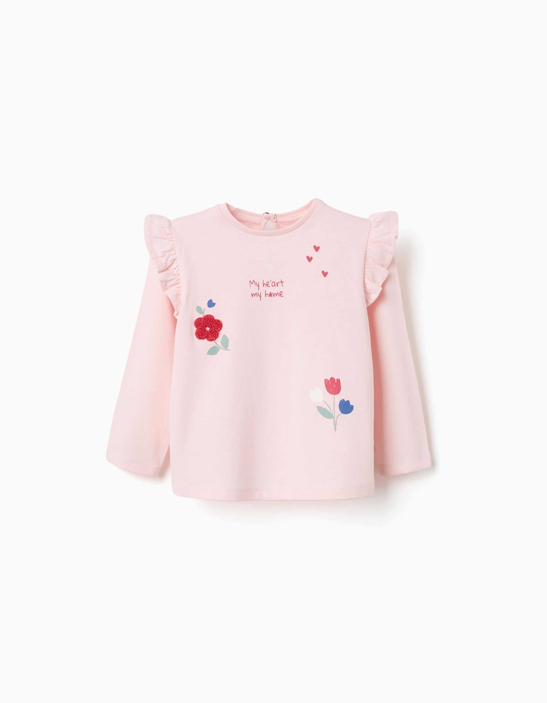 T-shirt de manga comprida com estampado de flores para bebé menina, rosa