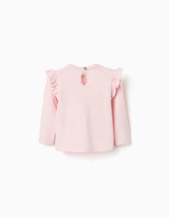 T-shirt de manga comprida com estampado de flores para bebé menina, rosa