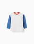 T-shirt de manga comprida com bolso para bebé menino, branco/azul/castanho