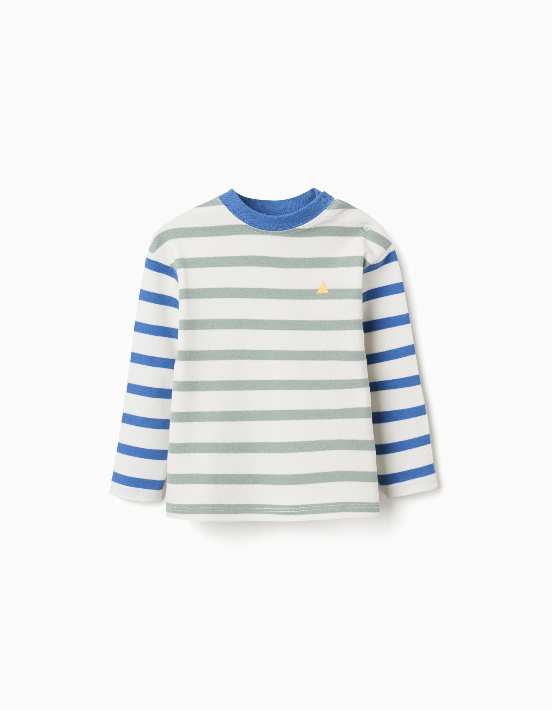 T-shirt de manga comprida às riscas para bebé menino, azul/verde/branco