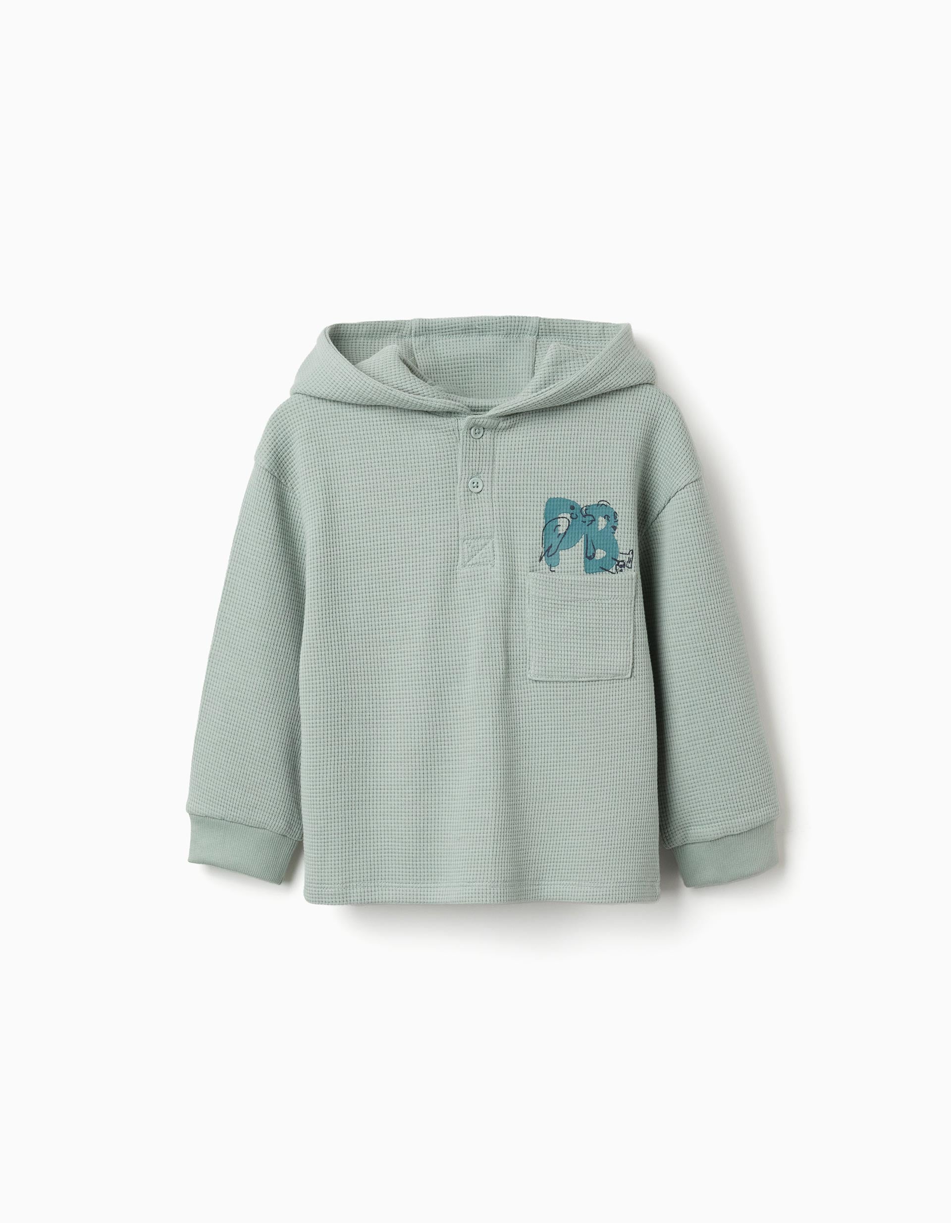 T-shirt com capuz e estampado para bebé menino, verde-claro