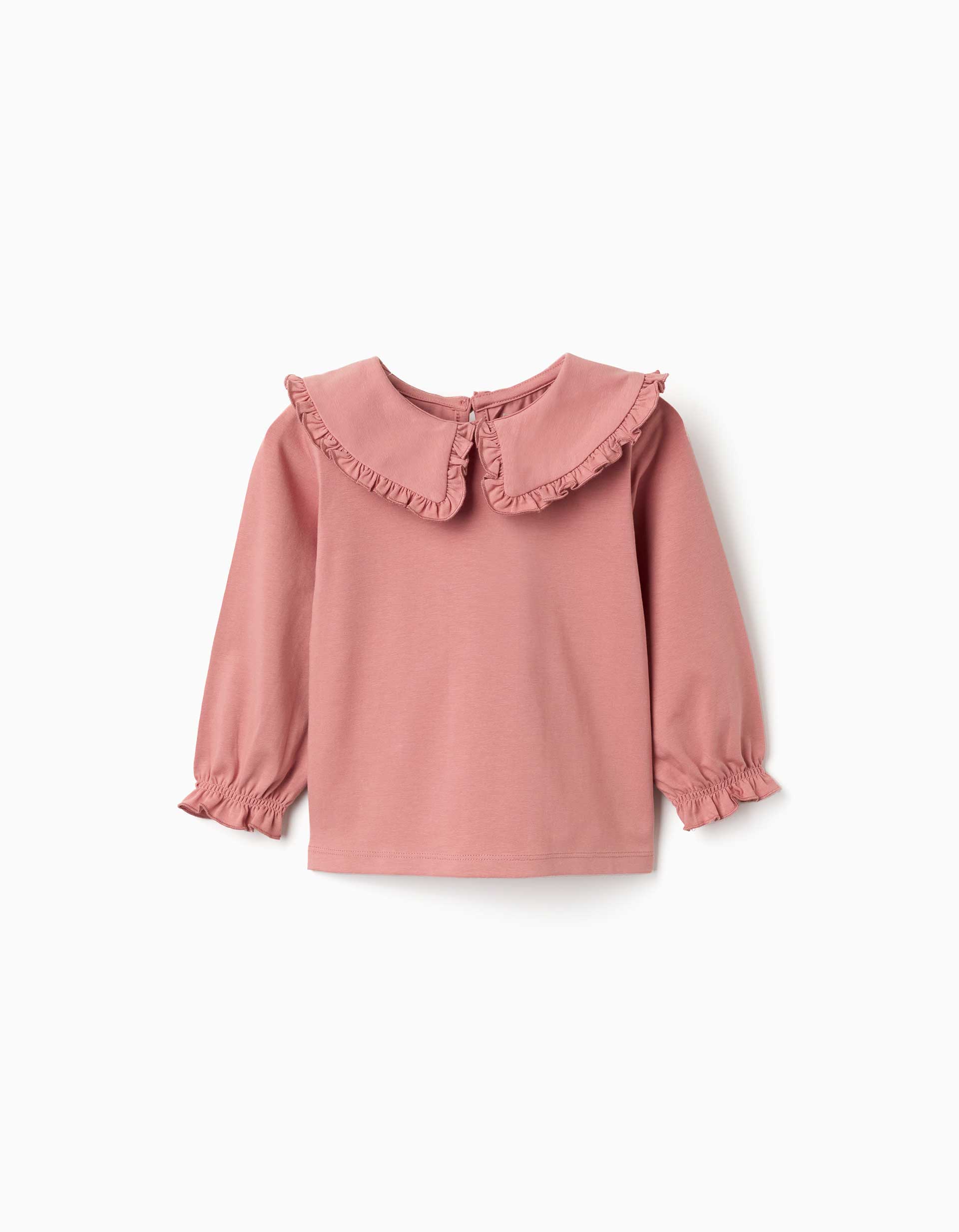T-shirt à manches longues et volants pour bébé fille, rose poudré