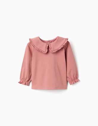 T-shirt à manches longues et volants pour bébé fille, rose poudré