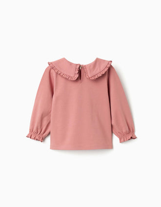 T-shirt à manches longues et volants pour bébé fille, rose poudré