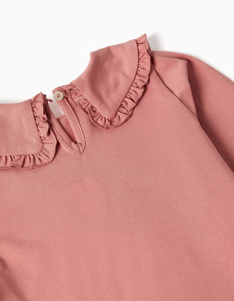 T-shirt à manches longues et volants pour bébé fille, rose poudré