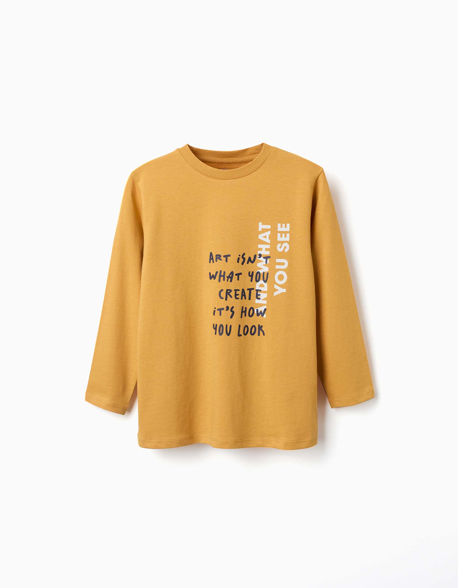 T-shirt de manga comprida com estampado Art para menino, amarelo