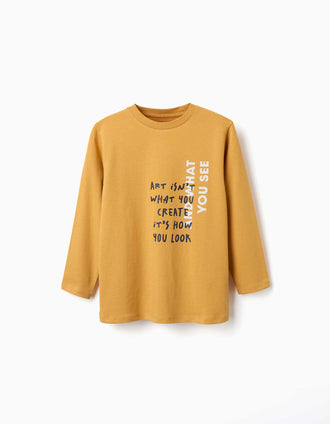 T-shirt de manga comprida com estampado Art para menino, amarelo