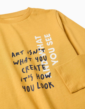 T-shirt de manga comprida com estampado Art para menino, amarelo