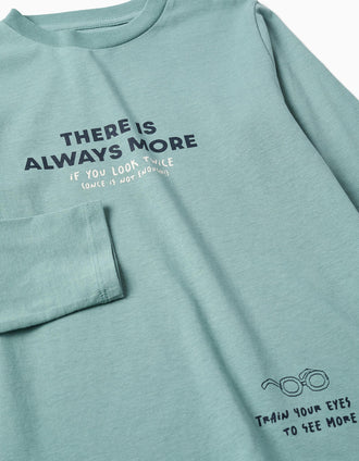 T-shirt de manga comprida Always More para menino, azul-esverdeado