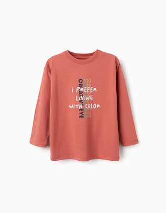 T-shirt de manga comprida com estampado Creative Eye para menino, terracota