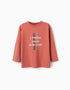 Long sleeve cotton T-shirt with Creative Eye print for boys, terracotta