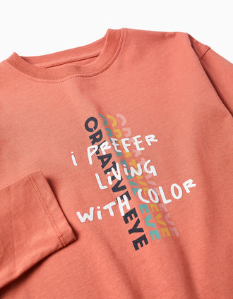 T-shirt de manga comprida com estampado Creative Eye para menino, terracota