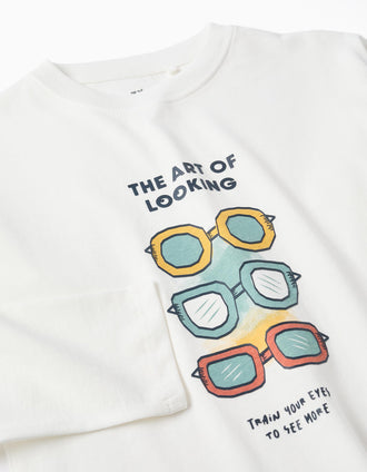 T-shirt de manga comprida com estampado Art of Looking para menino, branco