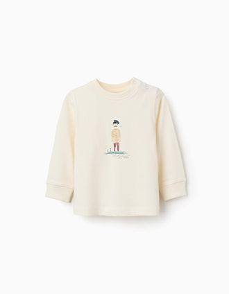Camiseta de manga larga con estampado de pintor para bebé niño, blanco
