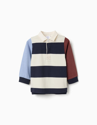 Polo à manches longues à rayures pour bébé garçon, bleu/beige/marron