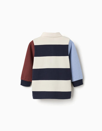 Polo à manches longues à rayures pour bébé garçon, bleu/beige/marron