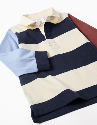 Polo à manches longues à rayures pour bébé garçon, bleu/beige/marron