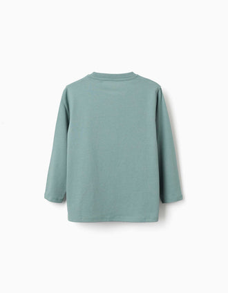 2 T-shirts à manches longues et imprimés pour garçon, blanc/vert clair