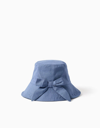 Chapéu com laço aplicado para menina, azul